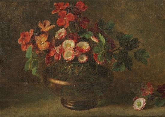 Alfred Morgan (Exh.1880-1917) Still lifes of flowers in vases, 12.5 x 9.5in. & 10 x 13.5in., unframed